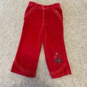 George Red Velvet Ruffle Flower Embroidered Jeans Toddler Girls Size 3T Vtg